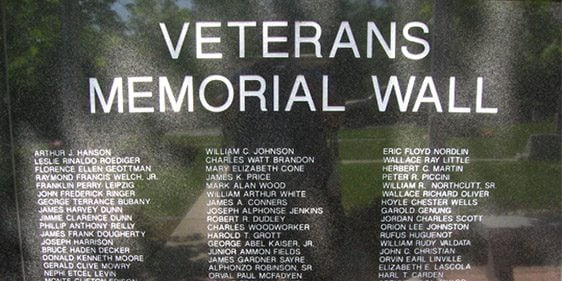 Picture of names on our Veteran Memorial Wall